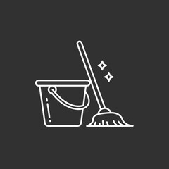 Minimalist Cleaning Icon Featuring a Bucket and Mop with Sparkling Cleanliness