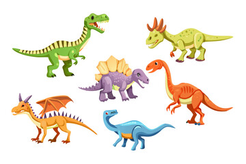 Collection of diverse cartoon dinosaurs on black background