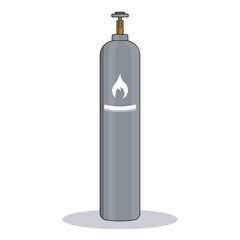 Tall gray gas cylinder vector with flame symbol, suitable for safety illustrations, industrial energy storage, propane or butane containers, fire hazard labels, and equipment instruction graphics.