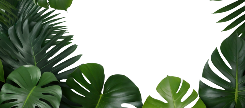 tropical leaves with space for text on transparent background