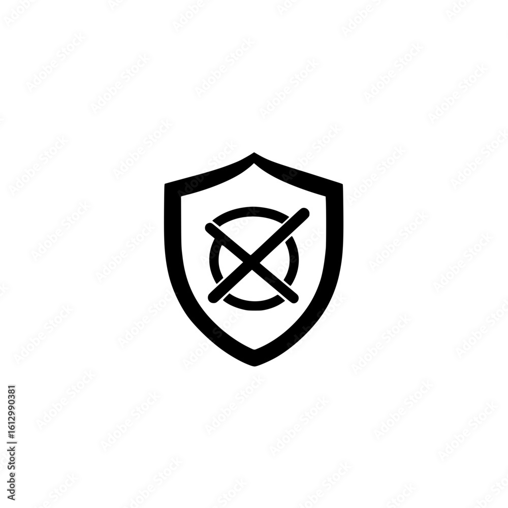 Poster secure shield icon with no entry sign indicating data protection and unauthorized access warning