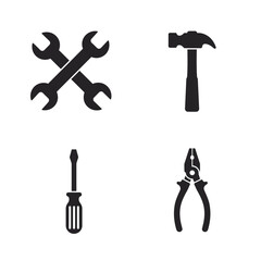 Simple Black and White Tool Set Vector Illustration on White Background