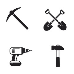 Construction and Mining Tools Vector Illustration Pickaxe Shovels Drill and Hammer