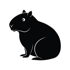 Calm capybara sitting in a simple black silhouette on a clean white background