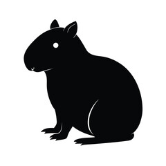 Calm capybara sitting serene black silhouette on clean white background