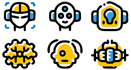 Collection of alien heads and faces concept art design with futuristic elements and sci fi illustration on transparent background