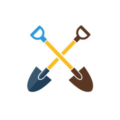 Crossed shovels illustration gardening and construction equipment flat design vector