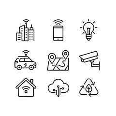 Smart city infrastructure vector icons. Outline symbols. Line design