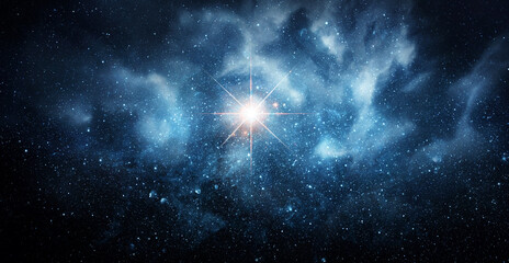 Obraz premium Space scene with big star in the galaxy. Panorama. Universe filled with stars, nebula and galaxy,. Elements of this image furnished by NASA