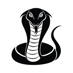Striking black silhouette of a cobra snake with its hood raised in a powerful defensive posture