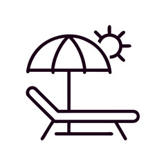 Sunbed with parasol and sun  in minimalist style  concept of icon