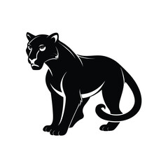 Powerful cougar crouching ready black silhouette graphic for advertising and banners