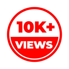 10K plus views png, red colour label, modern flat design, promotional web graphic