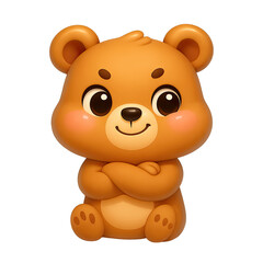 Obraz premium Kawaii Bear Avatar with Confident Smirk and Crossed Arms Cutout Transparent PNG