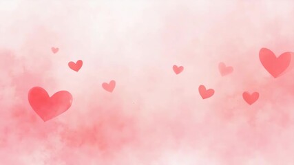 Dreamy pink hearts background for Valentine's Day features watercolor hearts floating in soft, romantic pink. Valentine's Day celebration includes heart shapes on a delicate wash,
