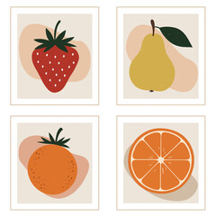 Modern Minimalist Fruit Prints Strawberry Pear Orange