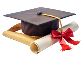 Graduation Cap and Diploma isolated on white background PNG.AI Generated.