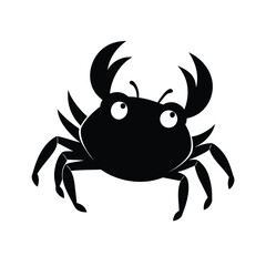 Black silhouette of a crab walking sideways on a white background