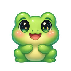 Obraz premium A kawaii-style frog avatar with sparkling eyes and excited expression Cutout Transparent PNG