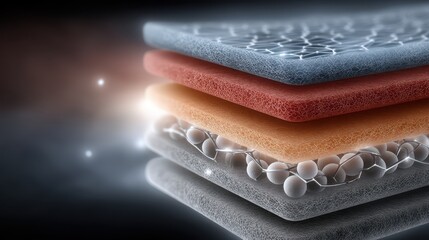 Cross-section of advanced composite fiber infused with graphene sheets showcasing unique conductivity and strength layer structures