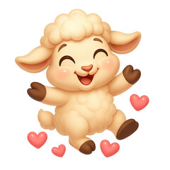 Fototapeta premium Joyful Lamb Jumping with Hearts Kawaii Cutout Transparent PNG