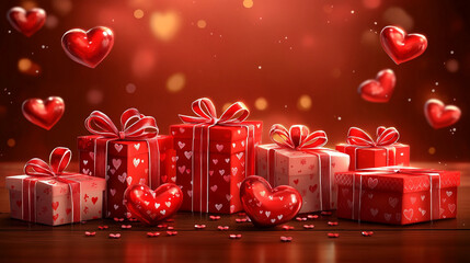 Red gifts hearts romantic Valentines Day presents love