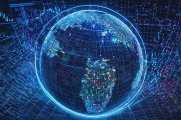 Digital Globe with Data Streams and Networks. Generative AI. 
