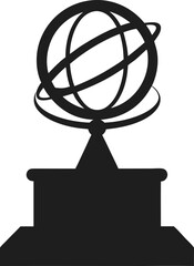 Black silhouette of an armillary sphere scientific instrument on a pedestal isolated on white background silhouette