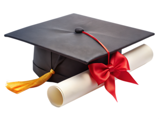 Graduation Cap and Diploma isolated on white background PNG.AI Generated.