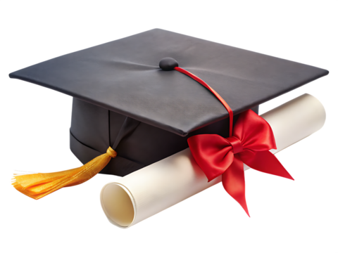 Graduation Cap and Diploma isolated on white background PNG.AI Generated.
