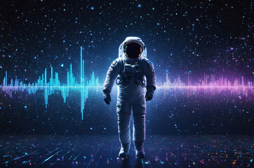 Fototapeta premium Astronaut Exploring Vibrant Space with Sound Waves. Generative AI.