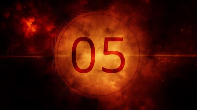 10 seconds countdown time clock od dark fire flames dangerous background.
