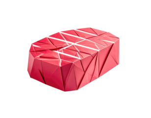 Origami steak paper craft, geometric red shape, grill marks, creative food art, isolated on transparency background