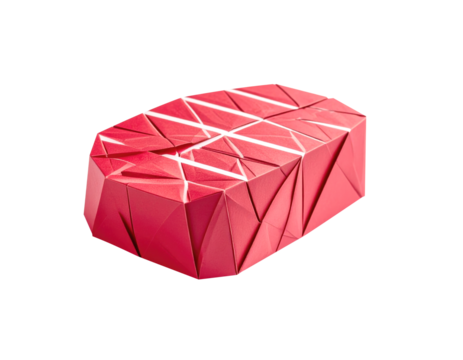 Origami steak paper craft, geometric red shape, grill marks, creative food art, isolated on transparency background