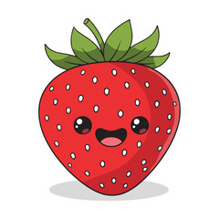 Obraz premium Adorable smiling strawberry cartoon character illustration