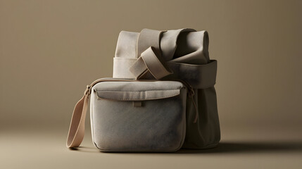 Beige And Tan Bags Displayed Against Beige Background
