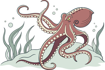 Hyper realistic octopus illustration with detailed tentacles and lifelike texture perfect for marine and wildlife artwork. Hyper realistic octopus drawing with vibrant ocean gradient and natural