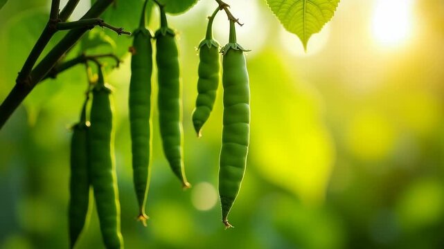 Green chili peppers growing in a garden. The fresh green chili peppers thrive in sunlight, adorning branch with vibrant hues. Harvest fresh green chili peppers for culinary and flavoring purposes.