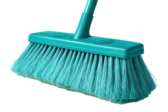 Teal Broom Cleaning Supplies House Cleaning Tool, isolated on a transparent background