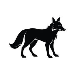 Alert fox silhouette walking with intense focus and awareness in black and white