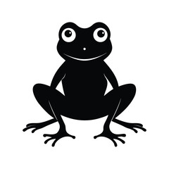 A black silhouette of a frog sitting with its legs spread wide in a calm pose