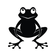 Striking black silhouette of a frog sitting with legs spread wide in a dynamic pose