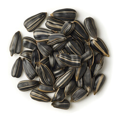 Heap of Striped Sunflower Seeds Isolated on White Background