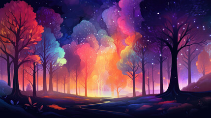 Obraz premium Enchanted Fantasy Garden with Magical Glow and Mystical Forest Scenery