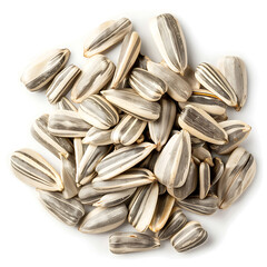 Heap of Striped Sunflower Seeds Isolated on White Background