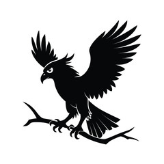 Majestic harpy eagle perched on a branch black silhouette graphic design