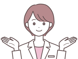 両手を広げる白衣の女性