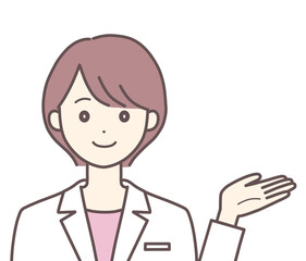 案内する白衣の女性