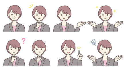 白衣の女性のポーズセット