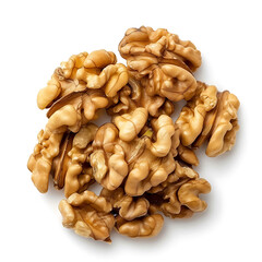 Heap of Raw Walnut Kernels Isolated on White Background